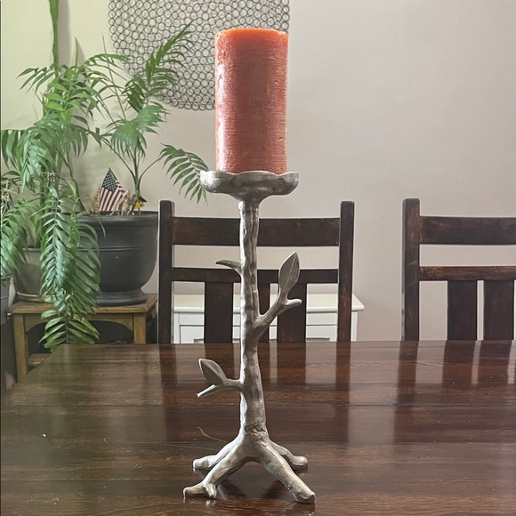 Silver Tree Candle Holder with Orange Candle - Picture 1 of 6